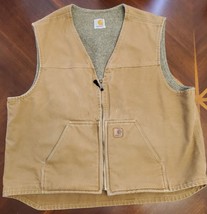 Carhartt V26 FRB Sandstone Rugged Sherpa Lined Zip Front Vest Men&#39;s 2xL Pockets - £35.28 GBP