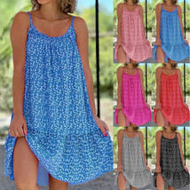 SH Women Summer Holiday Dress Ladies Boho Beach Sleeless Sun Dress plus size US - £16.94 GBP
