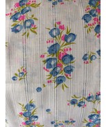 Vintage Dimity Fabric Remnant Leno Weave Windowpane Blue Flowers Pink Ac... - $39.00