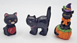 Vintage Black Cats Pumpkin Ceramic Plastic Halloween 3 pc. Mixed Lot PB82 - £23.97 GBP