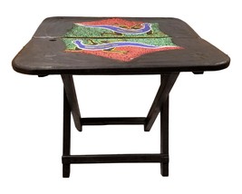 West African Ghanaian Square Folding Portable End Table with Beaded Gecko Surfac - $219.00