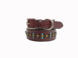 STG Genuine Leather Brown Rhinestone Dog Collar For All Breed Unisex Dog S to L - £27.65 GBP+