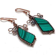 Malachite Gemstone Copper Wire Wrap Drop Dangle Earrings Jewelry 2.20&quot; SA 41 - £3.94 GBP