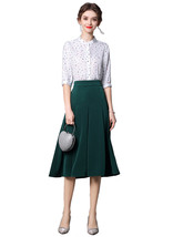 Queen Mary of Denmark Inspired 3/4 Sleeve Print Shirt &amp; High-waist Flare... - $106.65