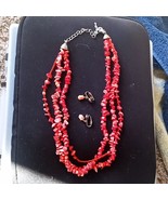 Vintage coral beaded necklace and earrings set - €19,45 EUR