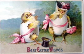Easter Postcard Fantasy Dressed Baby Chicks Inside Eggs Germany Embossed 1910 - £24.98 GBP