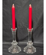 Vintage USA Made Crystal Candle Holder Quilted Pattern - MATCHED Pair Of 2 - $19.78