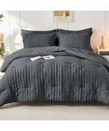 Grey 3PCS Seersucker Comforter Set FEATHER FABRIC Comforter with 2 Pillo... - $666.32 MXN