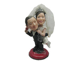 Custom Bobblehead Groom Carrying Bride Wedding Couple In Bridal Attire - Wedding - £122.25 GBP