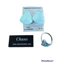 NWT! Womens Silver Chuns Ring Size 9 Blue Pierced Earrings White Blue Stones - $9.50