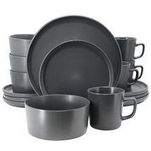 Elama Luxmatte Dark Grey 16-Piece Stoneware Dinnerware Set for Family Di... - $1,214.05 MXN