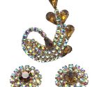 Vintage Quartz &amp; AB Rhinestones Brooch &amp; Clip On Earrings  - $102.64