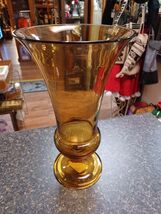 Amber Glass Flared Lip Vase 11.5" Smoothie MCM Footed - $29.69
