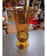 Amber Glass Flared Lip Vase 11.5" Smoothie MCM Footed - $29.69