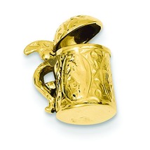 14K Yellow Gold 3D Beer Stein Charm Drinking Jewelry 15mm x 11mm - £161.37 GBP