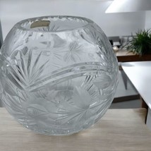Vintage Hand Cut Crystal Bowl Etched Glass Round Ball Vase - Star Bottom... - $32.66