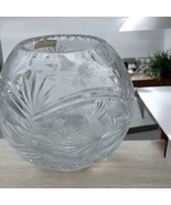 Vintage Hand Cut Crystal Bowl Etched Glass Round Ball Vase - Star Bottom... - $32.66