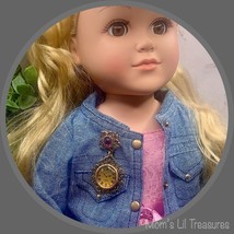 Doll Brooch • Gold Filigree Dangle Simulated Watch Purple Rhinestone Accent Pin - £7.80 GBP