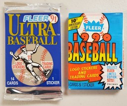 1990 &amp; 1991 Fleer Baseball Cards Lot of 2 (Two) Sealed Unopened Wax Packs - £10.58 GBP