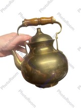 Vintage Solid Brass Teapot Kettle with Wooden Handle  - £51.41 GBP