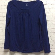 Lands End Womens T-Shirt Blue Long Sleeve Scoop Neck Stretch Pleated S - $4.49