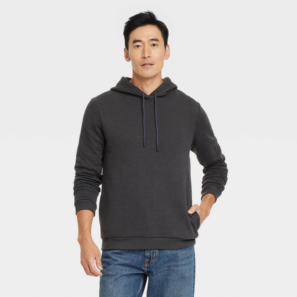 Goodfellow &amp; Co. Men&#39;s Textured Fleece Hooded Sweatshirt SMALL Charcoal New - $29.99