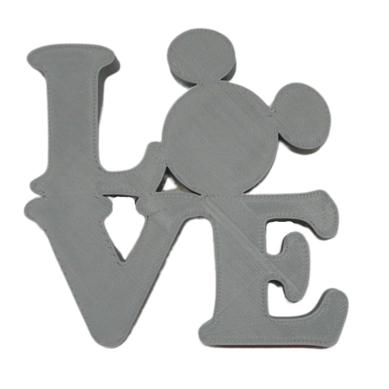 LOVE Word Quote With Mickey Mouse Face Head Gray Home Decor Made in USA PR4784