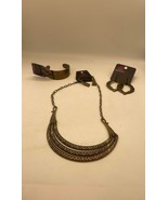 NWT Paparazzi Brass Look Jewelry Bundle Necklace, Bracelet &amp; 2 Pair Earr... - £11.68 GBP