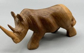 Rhinoceros Animal Figurine Teak Hand Carved Vintage Matte Finish  6 x 3 ... - $35.49