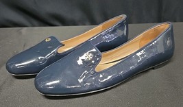 Tory Burch Samantha Navy Blue Patent Leather Loafers Gold Logo Detailing... - $69.95
