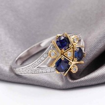 2.30Ct Round Cut Simulated Blue Sapphire Engagement Ring  925 Silver Gold Plated - £77.04 GBP