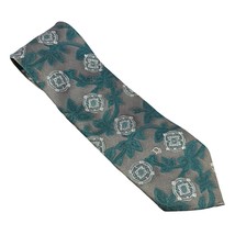 Vintage Christian Dior Gray Teal White Diamond Floral Leaf Silk Blend Ne... - $31.72