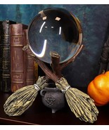 Ebros Crystal Glass Gazing Ball On Broomsticks and Potion Cauldron Figur... - £40.25 GBP