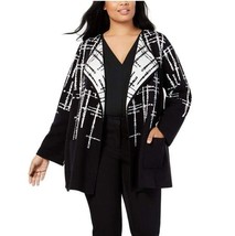 Alfani Women Plus 1X Black White Speckled Linework Cardigan Sweater NWT BI66 - $58.79