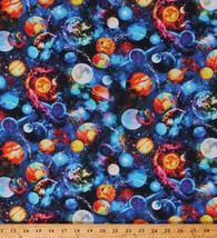 Cotton Space Planets stars Solar System Blue Fabric Print by Yard D463.53 - £12.70 GBP