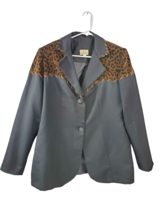 Rod Ranchwear Blazer Womens Large Black Leopard Print Western Wear Rodeo Vintage - £65.77 GBP