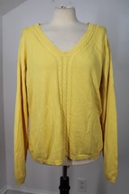 Vtg 90s Talbots XL Yellow Pima Cotton Knit Cable V-Neck Sweater - £15.17 GBP