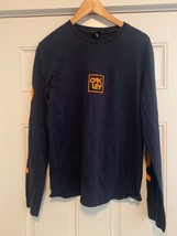 Oakley Men&#39;s Long Sleeve Cotton T Shirt Navy Orange Sleeve Spellout Small - $12.51