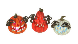 Set of 3 Multicolor LED Jack-o-Lantern Figurine Halloween Lights Pumpkin Decor - £28.54 GBP