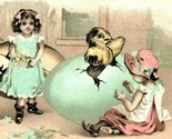 Vtg Postcard 1907 Easter Greetings Giant Eggs Huge Chicks and Children E... - £6.92 GBP