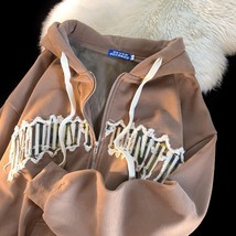 Letter  embroidered hooded zipper hoodies women 2022 fashionable design sense sm - £93.28 GBP