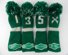 Set 4 VIntage Green Pom Pom Knit Golf Head Covers 1, 3, 5, X Quail Ridge - $19.79