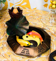 Feng Shui Padma Lotus Basin Yin Yang Koi Fishes Backflow Incense Cone Burner - £23.50 GBP