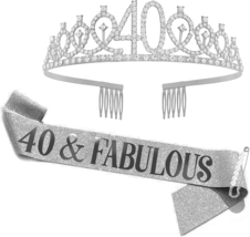 40Th Birthday Sash &amp; Rhinestone Tiara Set, 40Th Year Old Birthday Gifts ... - $12.66