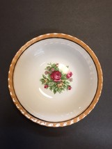 Vintage Small Serving Bowl Floral Design Shimmery Gold Trim Around Edge-... - $3.66