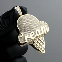 3CT Round Simulated Diamond 925 Silver Gold Plated Ice Cream Pendant 1.5&quot; - £182.88 GBP