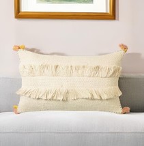 12&quot; X 20&quot; Ivory and White Striped Cotton Throw Pillow Cover With Fringe,... - $1,651.66 MXN