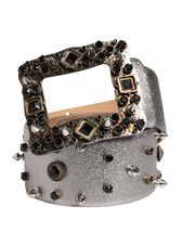 Dolce &amp; Gabbana Silver Leather Crystal Metal Buckle Belt Women - $596.99
