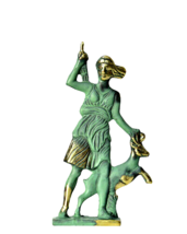 Greek Statue of Goddess Artemis with Deer from brass  19cm x 10cm - £87.22 GBP