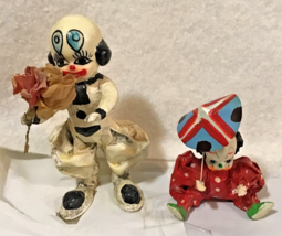 2 Vintage Colorful  paper Mache Clown Figurine’s 1982, Mexico - £9.49 GBP